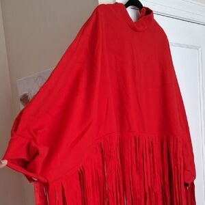 Red Fringe Poncho